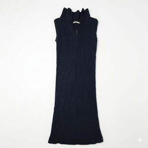 Suite Benedict Black Ribbed Quarter Zip Mini Dress XS